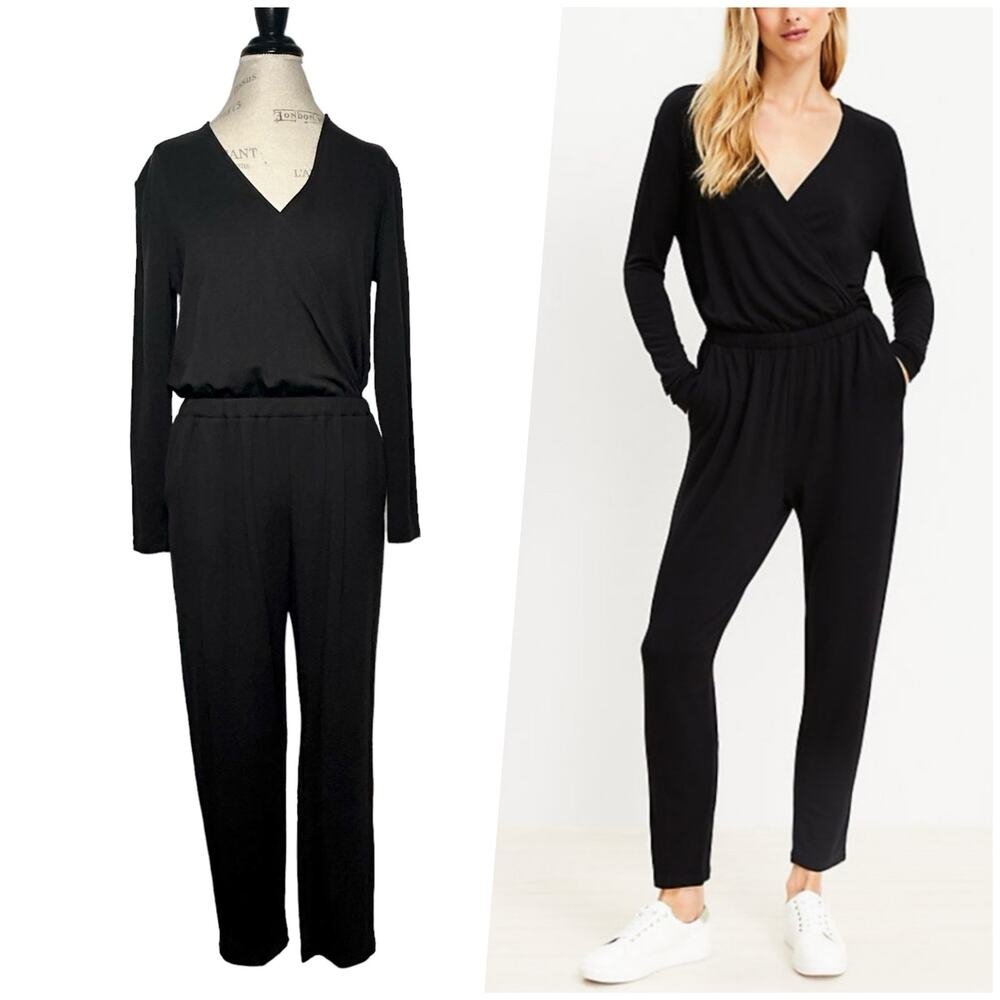 Lou & Grey | Women | Signature Soft Blend Black Crossover Jumpsuit | Size Medium